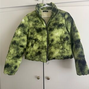 SHEIN Green Tie-Dye Puffer Jacket